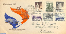 Netherlands 1950 Summer Welfare 6v, FDC, Open Flap, Written Address, First Day Cover - Lettres & Documents