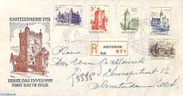 Netherlands 1951 Castles 5v, FDC, Closed Flap, Written Address, First Day Cover, Art - Castles & Fortifications - Briefe U. Dokumente