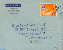 Singapore 1960 Aerogramme 25c To USA, Used Postal Stationary, Transport - Aircraft & Aviation - Flugzeuge