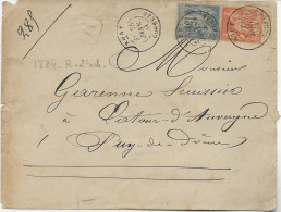 LETTRE AFFRANCHIE N° 90 + N° 94 - OBLITERATION CAD BORT - CORREZE -1884 - Mechanical Postmarks (Other)