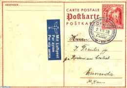 Liechtenstein 1938 Postcard 20Rp, Stamp Exposition Postmark (some Folds In Card), Used Postal Stationary - Covers & Documents
