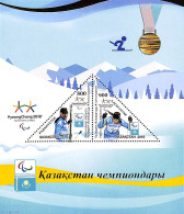 Kazakhstan 2018 Paralympic Winter Games S/s, Mint NH, Sport - Olympic Winter Games - Triangle Stamps - Kazakistan