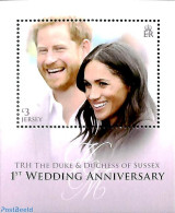 Jersey 2019 Prince Harry And Meghan Markle Wedding Anniversary S/s, Mint NH, History - Kings & Queens (Royalty) - Case Reali