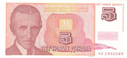 5 Dinara 1.1.1994 ! SCARCE UNC AVRAM DINAR YUGOSLAVIA TESLA - Yugoslavia