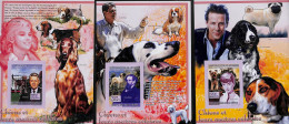 Guinea, Republic 2008 Dogs From Famous Persons 3 S/s, Imperforated, Mint NH, History - Nature - Performance Art - Amer.. - Acteurs