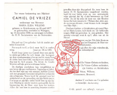 DP Camiel De Vrieze ° Kruishoutem 1877 † Waregem 1958 X Maria Elisa Willems // Delesie Callens Coussement Bruyneel - Imágenes Religiosas