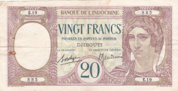 20 Francs 1936 ! XF SOMALILAND FRENCH INDOCHINA BANK - Djibouti