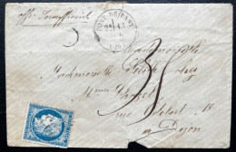 AFFRANCHISSEMENT INSUFFISANT TAXE 35 N°60 25c BLEU CERES SUR ENVELOPPE PONT DE PANY POUR DIJON / LSC / 13 NOV 187? - 1849-1876: Klassik