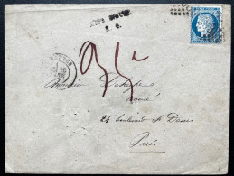 AFFRANCHISSEMENT INSUFFISANT TAXE 35 N°60 25c BLEU CERES SUR ENVELOPPE NANTES POUR PARIS / LSC / 15 JANV 1874 - 1849-1876: Période Classique