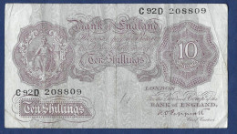 Peppiatt Mauve Wartime 10 Shilligs Banknote C92D - 10 Schilling