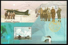 Argentina 2005 Souvenir Sheet Argentine Antarctica Boat Airplane Bird Seabird Diving Map Marine Life Mint - Estaciones Científicas