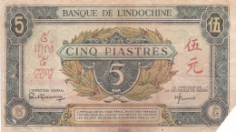 5 Piastres 1942 ! FRENCH INDOCHINA BANK ! Scarce Green Variant ! - Indocina