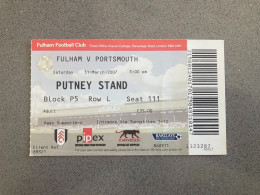 Fulham V Portsmouth 2006-07 Match Ticket - Match Tickets