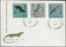 Pologne 1963 Y&T 1259, 1265 Et 1266 Sur FDC. Protection Des Reptiles Et Amphibiens. Lézard Et Tritons - Altri & Non Classificati