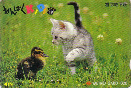 Carte Prépayée Ancienne JAPON - ANIMAL - CHAT & CANARD / Série KIDS 1 - CAT & DUCK Bird JAPAN Metro Card 19/22 - - Katten