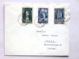 FRANCE > SUISSE - Lettre 1938, SAINT-AMARIN Pour BÂLE / BASEL, Affr.mixte, 65+35c REIMS Cathéd., Cost. CHAMP, La Fontain - Storia Postale