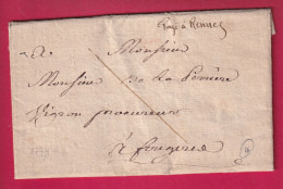 MARQUE PAYE A RENNES ILLE ET VILAINE 1774 POUR FOUGERES AU DOS PAYE SANS TAXE MARQUE DE FRANCHISE LETTRE - 1701-1800: Précurseurs XVIII