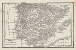 Spagna E Portogallo - Carta Geografica D'epoca - 1936 Vintage Map - Carte Geographique