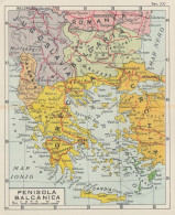 Penisola Balcanica - Carta Geografica D'epoca - 1933 Vintage Map - Geographische Kaarten