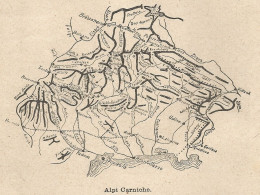 Italia - Alpi Carniche - Schizzo Geografico D'epoca - 1922 Vintage Map - Carte Geographique