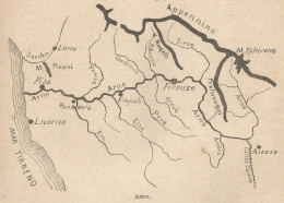 Italia - Arno - Schizzo Geografico D'epoca - 1922 Vintage Map - Geographische Kaarten