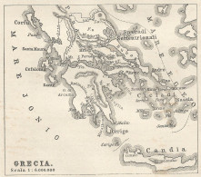 Grecia - Greece - Mappa Geografica D'epoca - 1913 Vintage Map - Geographical Maps