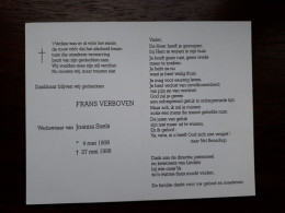 Frans Verboven ° 1908 + 1996 X Joanna Snels - Avvisi Di Necrologio