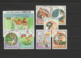 Nicaragua 1988 Olympic Games Seoul, Baseball, Basketball, Volleyball, Football Soccer, Boxing Etc. Set Of 7 + S/s MNH - Ete 1988: Séoul