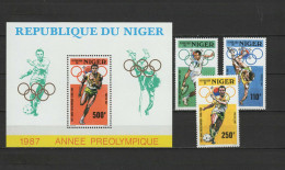 Niger 1987 Olympic Games Seoul, Athletics, Tennis, Football Soccer Set Of 3 + S/s MNH - Ete 1988: Séoul