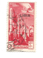 (COLONIE E POSSEDIMENTI) 1936, LIBIA, POSTA AEREA SOPRASTAMPATO, 50c - 1 Francobollo Usato (CAT. SASSONE N.28) - Libia