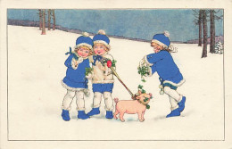 N°24946 - Carte Fantaisie - Style Ebner - Enfants Et Cochon En Laisse - Other & Unclassified