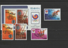 Penrhyn 1988 Olympic Games Seoul, Athletics, Tennis Set Of 4 + S/s With Winners Overprint MNH - Summer 1988: Seoul