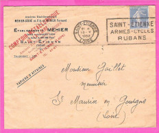 Enveloppe Comptoir Métallique Etablissement Méhier St Etienne + Flamme St Etienne Armes-Cycles-Rubans 1932 - Sports & Tourism