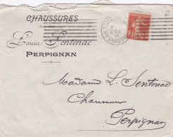 1916-lettre TOULOUSE à PERPIGNAN-66, Type Semeuse ,cachet  8-AVRIL-16--Pub Chaussures Louis Sentenac - 1877-1920: Semi-Moderne