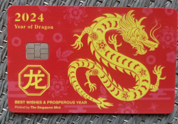 Singapore Mint Cash Chip Card, 2024 Year Of Dragon, In Folder - Singapour