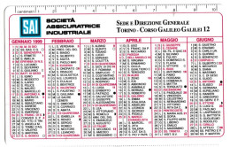 Calendarietto - Sai - Società Assicuratrice Industriale- Torino - Anno 1999 - Small : 1991-00