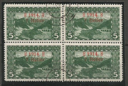 Bosnia Bosnien K.u.K. Austria Hungary Mi.89I + II + III All 3 Types In A Block Of 4 Used 1914 Mi.CV: 190,00€ - Bosnien-Herzegowina