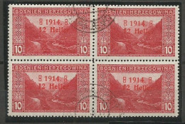 Bosnia Bosnien K.u.K. Austria Hungary Mi.90I + II + III All 3 Types In A Block Of 4 Used 1914 Mi.CV: 190,00€ - Bosnia Herzegovina