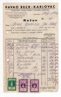 1943. WWII NDH,CROATIA,KARLOVAC,INVOICE ON LETTERHEAD,3 NDH REVENUE STAMPS - Croatie