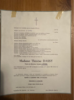 Thérèse Dassy Veuve Lievens Gustave *1897 Saint Gilles +1986 La Hulpe Waterloo Coelen Corvers Sterckx Branders Swenne Ma - Todesanzeige