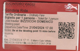 ITALIA - VENEZIA - Bucintoro Viaggi - Gondola Ride - Biglietto Per 1 Persona - Ticket - Usato - Europa