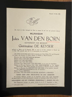 Jules Vanden Born Echtg Germaine De Keyser *1891 Alken +1949 Hasselt Montens Massoels Schreurs Cosemans - Overlijden