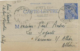 FRANCE CARTE 1F VICHY ( ALLIER ) POUR VARENNES SUR ALLIER DE 1915 LETTRE COVER - Cartes-lettres