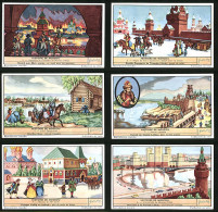 6 Sammelbilder Liebig, Serie Nr. 1723: Histoire De Moscou, Moskau, Russland, Mittelalter  - Liebig