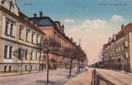 Bielitz - Kaiser Franz Josef Strasse , Strassenbahn Tram 1914 - Pologne