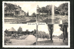 AK Mönchengladbach, Kaiser Friedrich Halle, Hohenzollernallee M. Ehrendenkmal, Bunter Garten  - Moenchengladbach