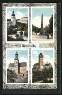 AK Darmstadt, Paradeplatz, Alice-Denkmal, Schloss-Glockenspiel, Hochzeitsturm  - Darmstadt