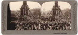 Stereo-Photo Underwood, London, Ansicht London, Feierlichkeit Am Trafalger Square Für Die Heimkehrenden Truppen  - Photos Stéréoscopiques
