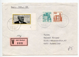 Germany, West 1977 Insured V-Label Cover; Bindlach To Dudweiler; Mix Of Stamps - Briefe U. Dokumente