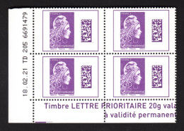 FRANCE 2021 - Yvert N° 5291A - Marianne D' Yz Datamatrix Philaposte - Bloc De 4 Coin Daté - Neuf **/MNH - Neufs